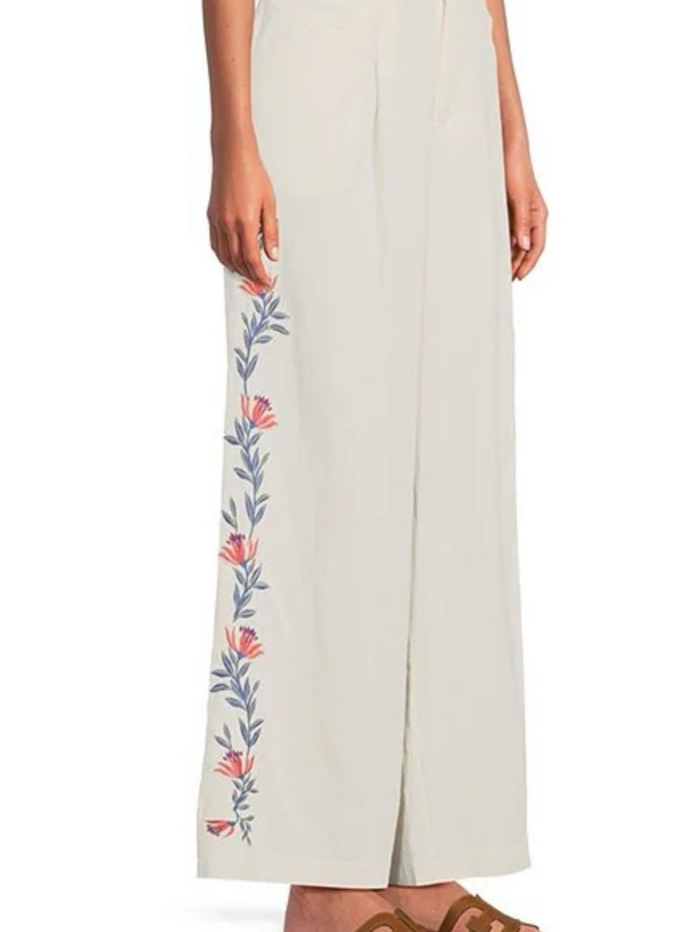 Johnny Was Wide-Leg Embroidered Linen Blend Pants - Cream. NWT XXL or 16.